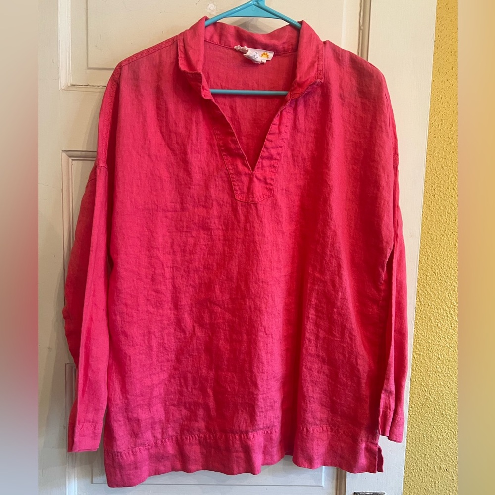 C&C California Pink Linen Tunic Top | size Large